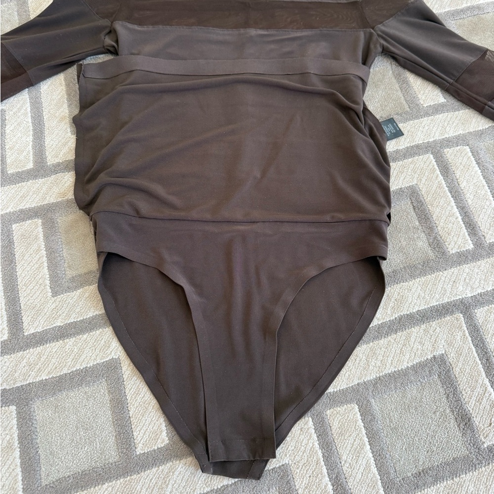 Chic Sheer Striped Long Sleeve Dress in chocolate brown - Picture 6 of 6